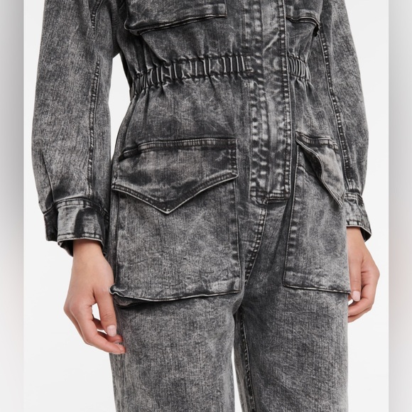 NWT Norma Kamali's Gray Turtle Acid Bleach Denim Jumpsuit Wms Sz XS - Picture 5 of 6